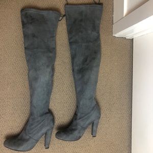 Gray suede over the knee boots